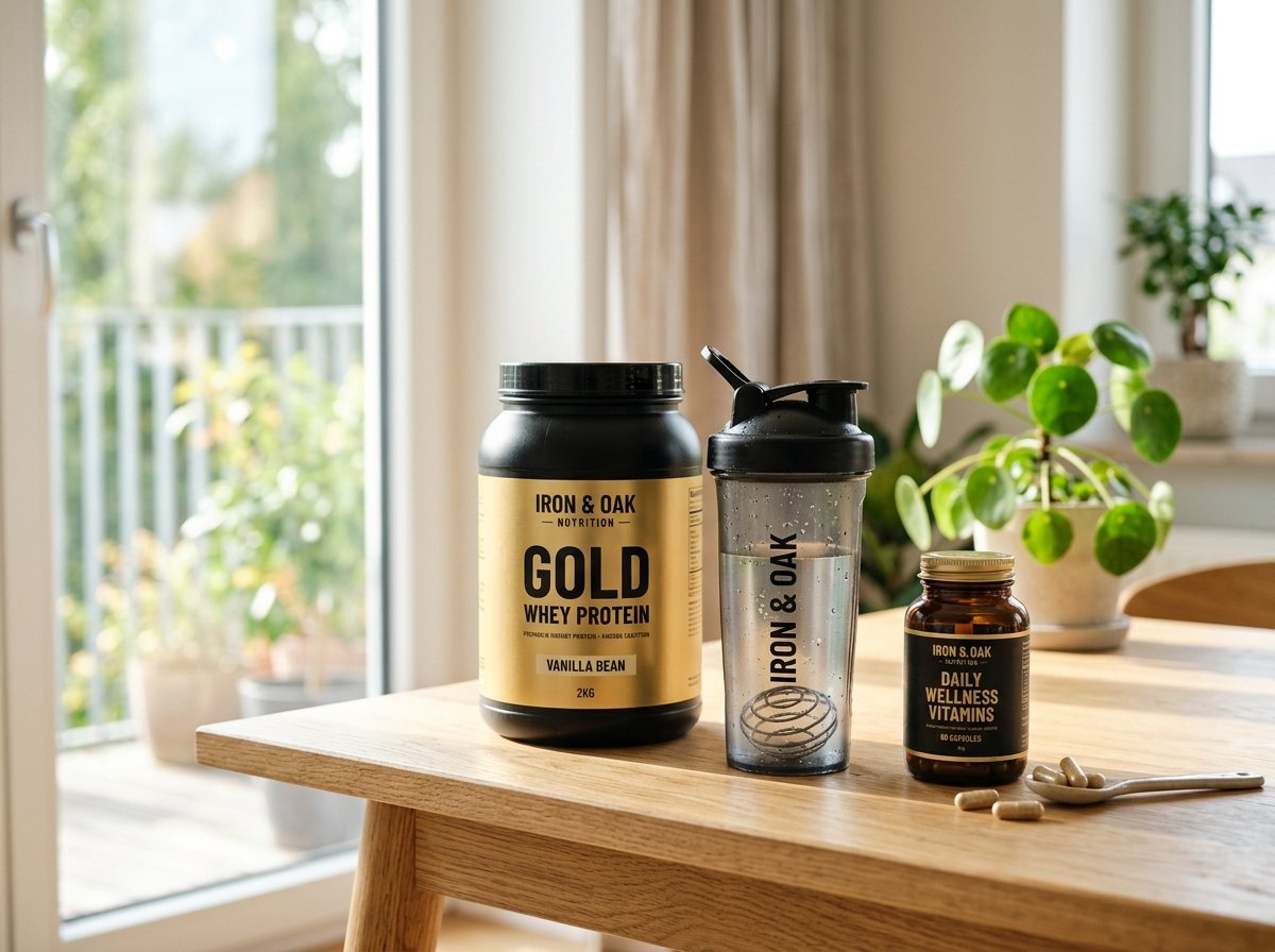 Suppléments Gorila Nutrition sur table ensoleillée